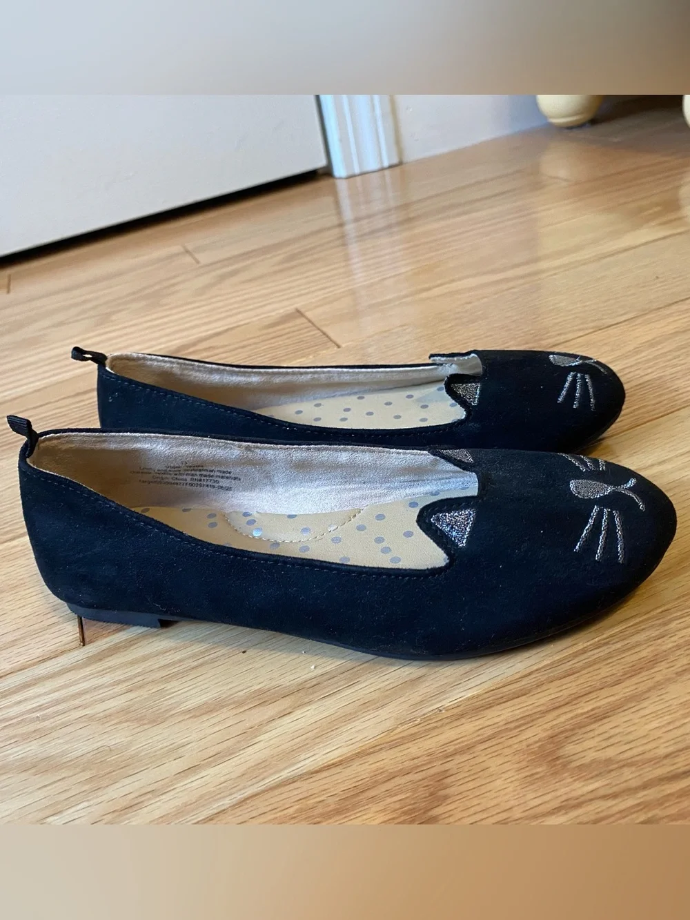 Cat & Jack Girls Black Cat Face Ballet Flats Shoes Size 13